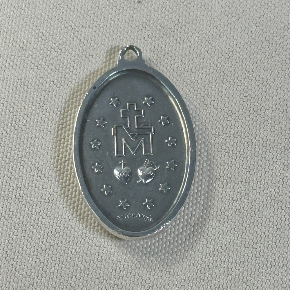 Miraculous Medal Sterling Silver Virgin Mary Religious Pendant 9g Oval Medallion - Picture 3 of 9
